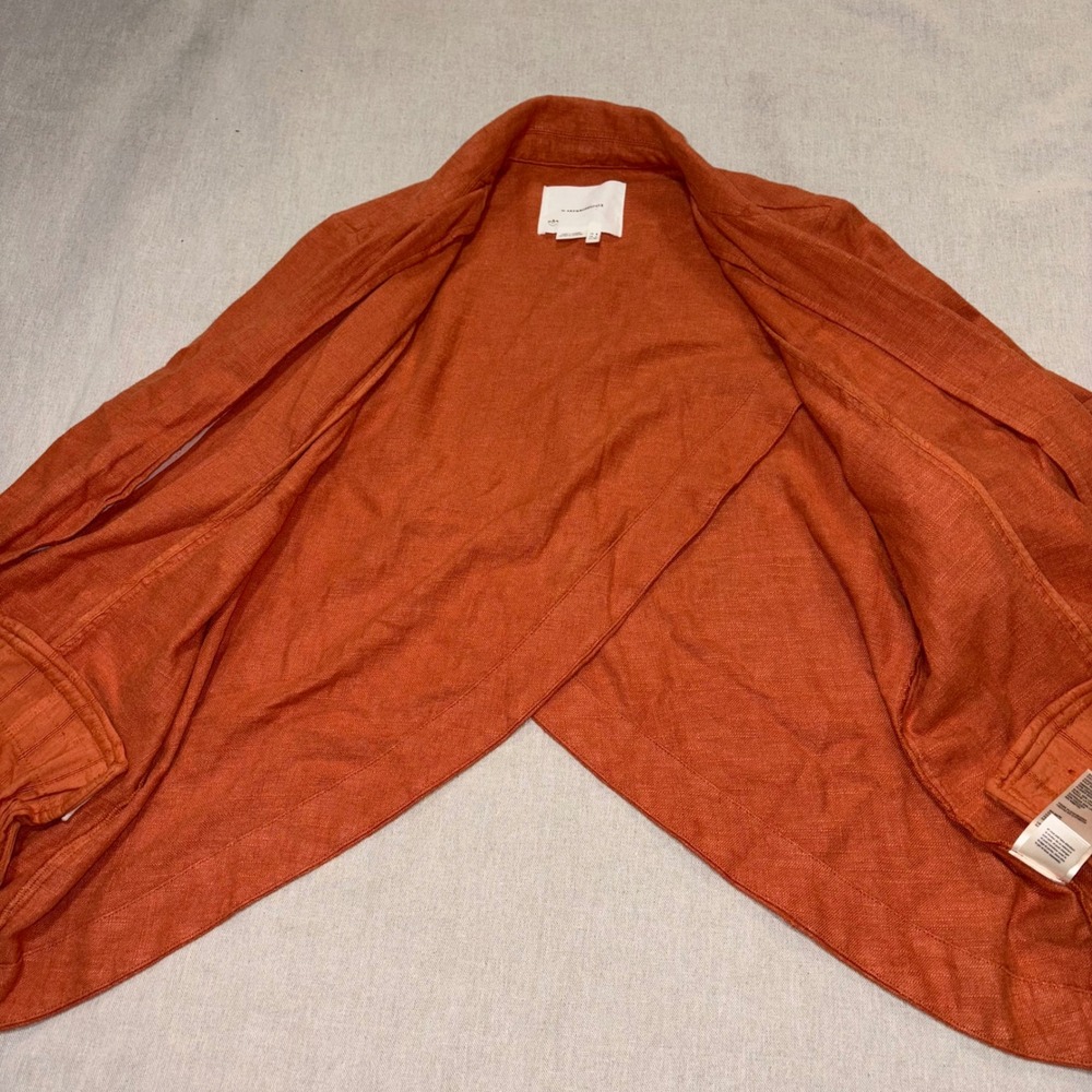 Anthropologie Burnt Orange Linen Blend Tulip Back Open Front Blazer Jacket‎ sz 4 - Picture 6 of 7